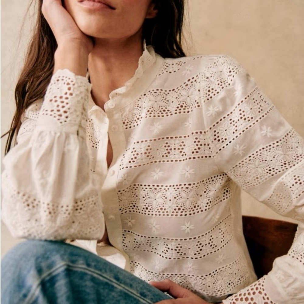 Sezane NWT Chemise Casey White Eyelet Blouse